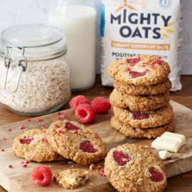 Raspberry and White Chocolate Oat Cookies